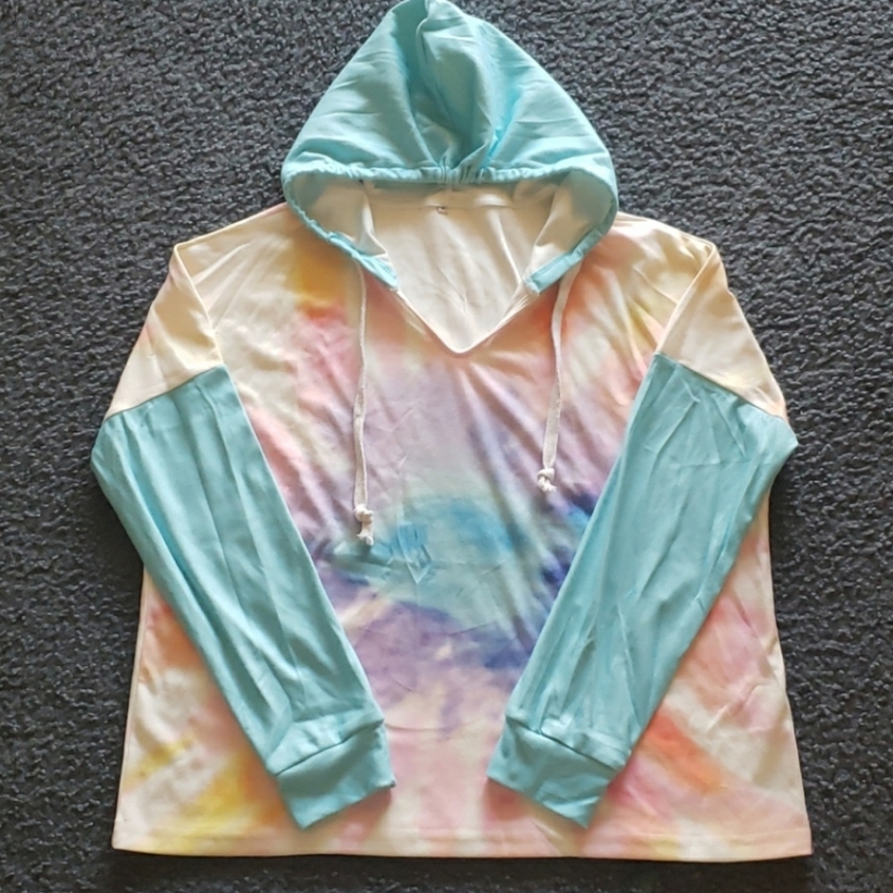 Tye Dye V neck crop hoodie sweatshirt M